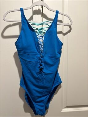 Bleu Rod Beattie Blue One-Piece Swimsuit with Light Aqua Back Lacing